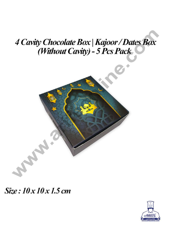 CAKE DECOR™ 4 Cavity Chocolate Box (Without Cavity) | Kajoor/Dates Box | Ramadan Theme | Sweet Box - 5 Pcs Pack