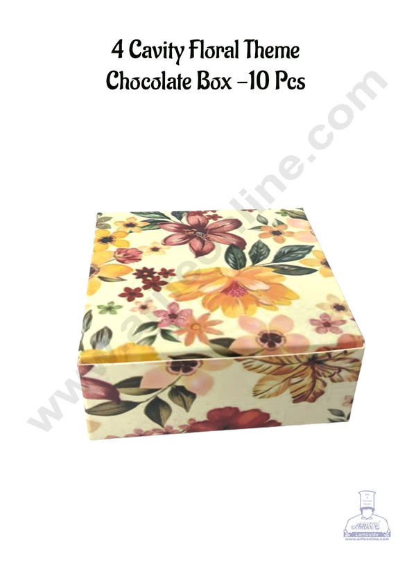 CAKE DECOR™ 4 Cavity Floral Theme Chocolate Box | Chocolate Carriers - 10 Pcs Pack