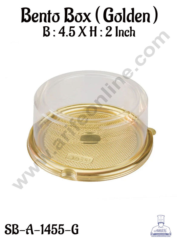 CAKE DECOR™  PVC Round Bento Box With Golden Base Cake Box | Dessert Packaging - 4.5 inch (5 Pcs Pack)