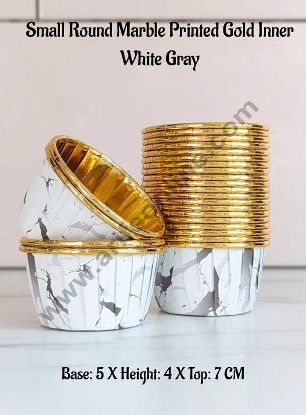 CAKE DECOR™ Marble Theme Golden Foil Coated Paper Muffin Cups - White Gray (50 Pcs)