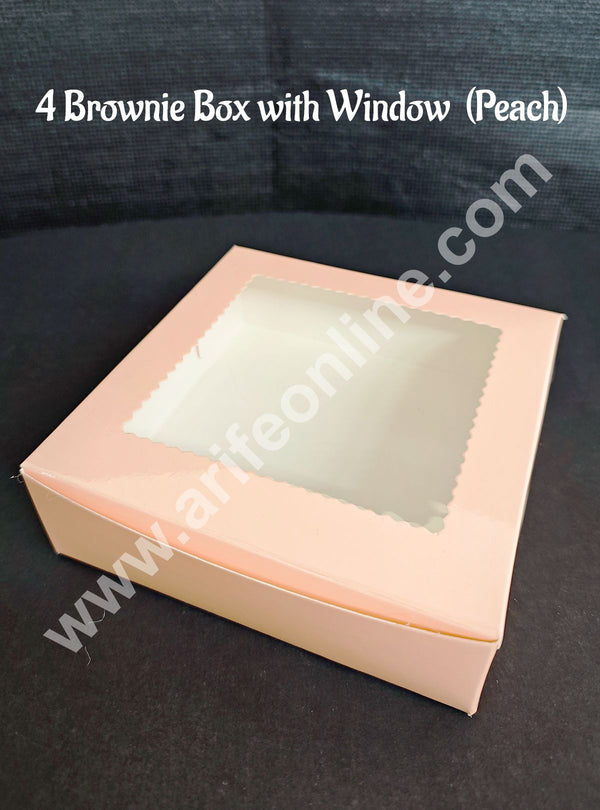 CAKE DECOR™  4 Cavity Brownie Boxes with Clear Window Peach color  | Brownie Carriers - 10 Pcs Pack