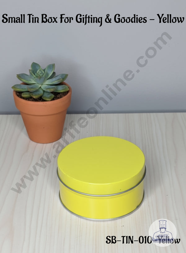 CAKE DECOR™ Small Tin Box For Gifting & Goodies - Yellow | Gift Box | Chocolate Box | Jewellery Box |SB-TIN-010-Yellow|