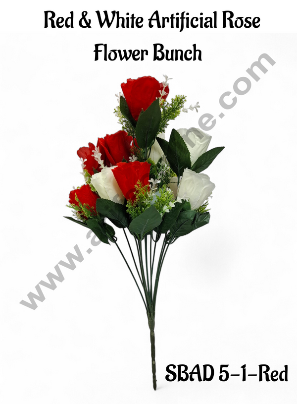 Red & White Artificial Rose Flower bunch For Cake Decoration – ( 1 Bunch ) Cake Decor™