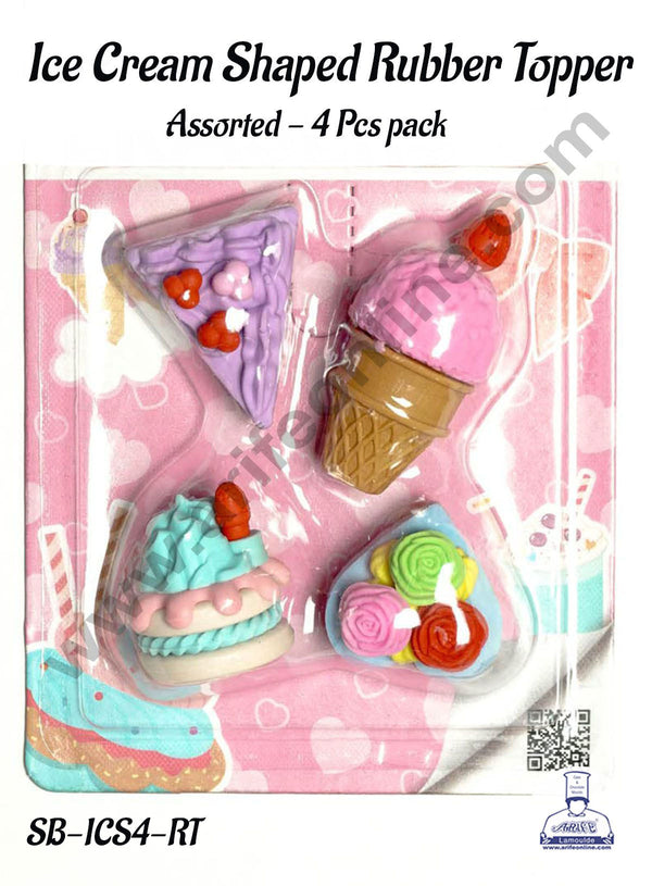 CAKE DECOR™ Ice Cream Shaped Rubber Topper - 4 Pcs Pack | Return Gifts