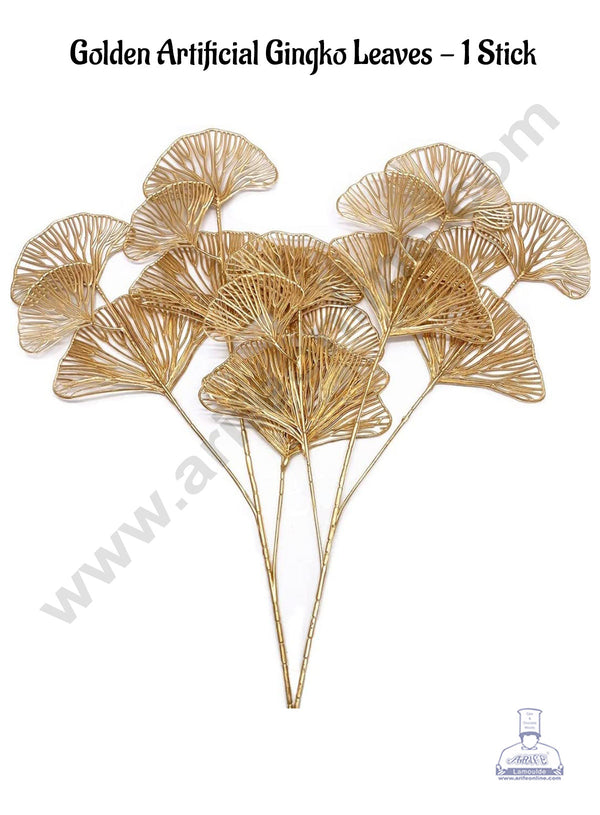 CAKE DECOR™ Golden Artificial Gynko Leaf | Decorative Item For Cake Decoration- 1 Stick