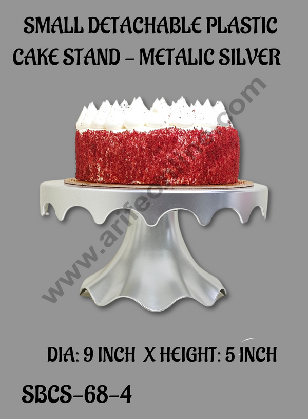 CAKE DECOR™ Small Detachable Plastic Cake Stand Drop Shaped| Cupcake Stand | Display Stand - Metallic Silver