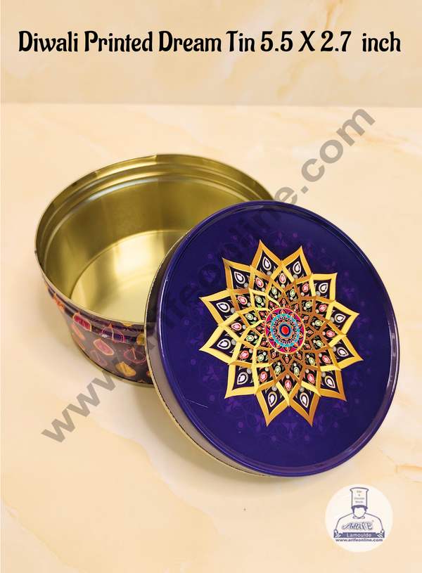 CAKE DECOR™ Dream Cake Tin Torte Cake Cookie Cake Tin Traditional Diwali Printed Design - Dark purple Color - 5.5 x 2.7 Inch