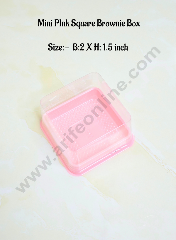 CAKE DECOR™ PVC Mini Square Brownie Box With Pink Base Cake Box | Dessert Packaging (10 Pcs Pack)