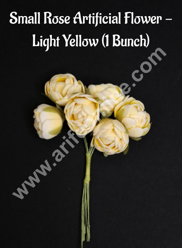 Small Rose Artificial Flower Bunch For Cake Decoration – Light Yellow ( 1 Bunch ) - CAKE DECOR™