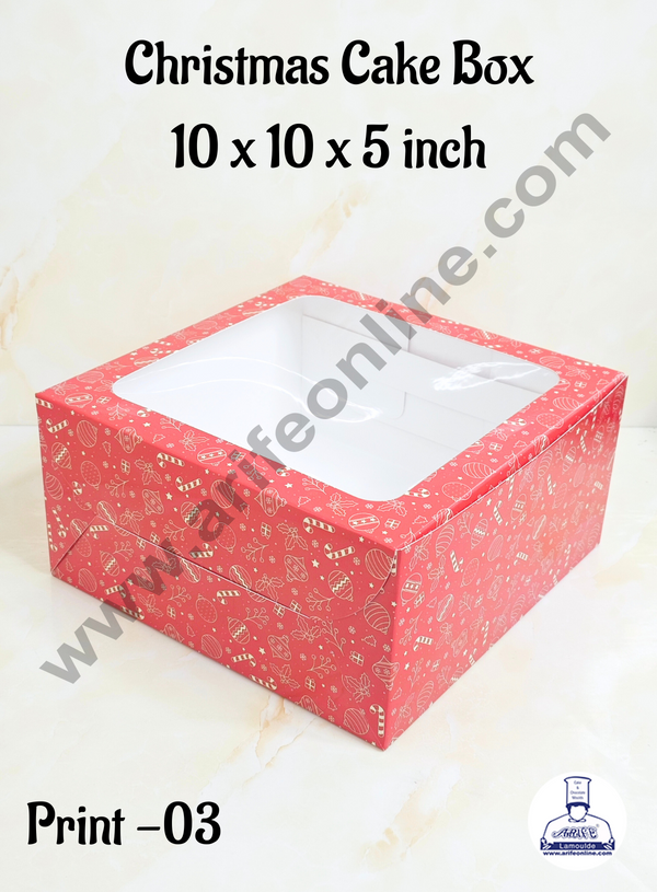 CAKE DECOR™  Red Christmas design 1 kg Cake Box (10 x 10 x 5 inch)| Print-03 | Big - 10 Pcs Pack