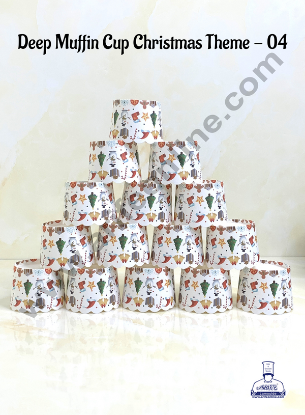 CAKE DECOR™ Deep Muffin Cup Christmas Theme | Muffin Cupcake Liners (50Pcs Pack) Design-04