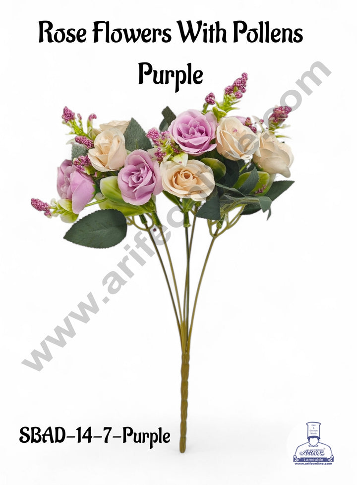 Flower Rife Home Purple Rose Flower With Pollens Artificial Flower bunch For Cake ...