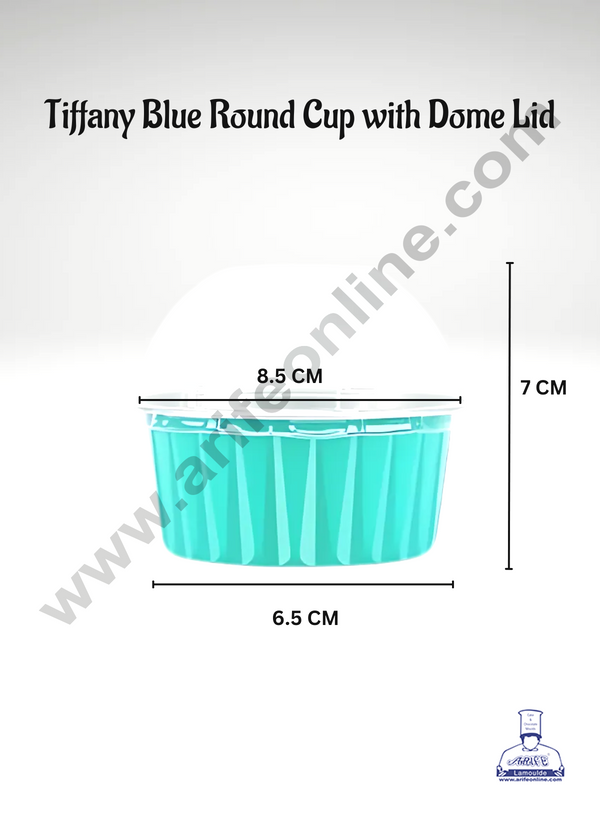 CAKE DECOR™ Tiffany Blue Round Frill Aluminium Tin Foil With Dome Lid Bake & Serve Cup| Aluminium Containers | Non-Stick Foil Baking Cups -5 Pcs Pack