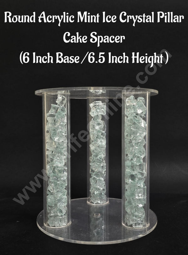 Round Acrylic Mint Ice Crystal Pillar Cake Spacer (6 Inch Base /6.5 Inch Height ) - CAKE DECOR™