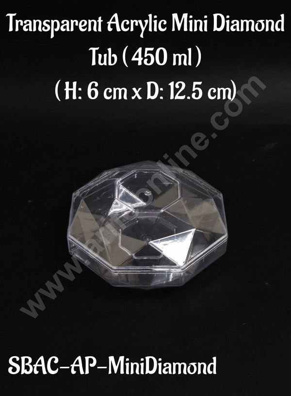 Transparent Acrylic Mini Diamond Tub For Sweet And Confectionery( 450 ml ) (Pack of 1) - CAKE DECOR™