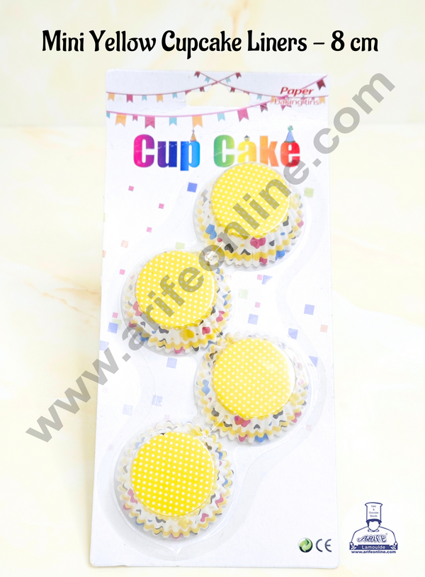 Cake Decor™ Mini Yellow Cupcake Liner - 8 cm | Baking Cups | Cupcake Mold Paper | Muffin Paper  Random | 100 pcs Pack