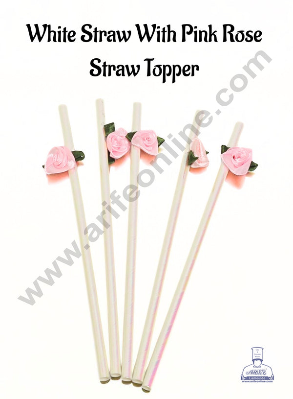 White Straw With Pink Rose  Straw Topper For Cake Decoration - CAKE DECOR™