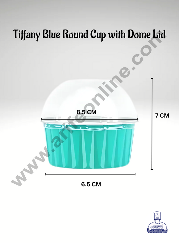 CAKE DECOR™ Tiffany Blue  Round Frill Aluminium Tin Foil Baking Cups with Dome Lid | Non-Stick Bake & Serve Aluminium Containers (Pack of 5)