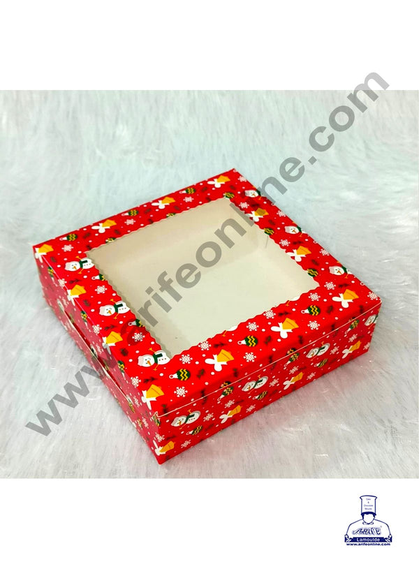 CAKE DECOR™  Red Christmas design 4 Cavity Brownie Boxes with Clear Window | Brownie Carriers - 10 Pcs Pack