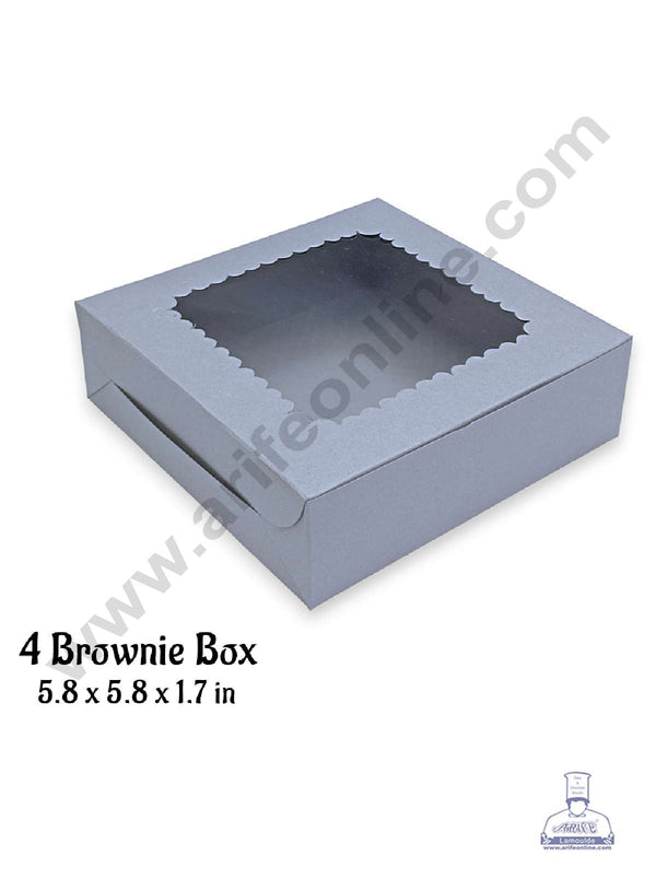 CAKE DECOR™ 4 Cavity Brownie Box with Clear Window, Brownie Carriers - Grey ( 10 Pcs Pack )