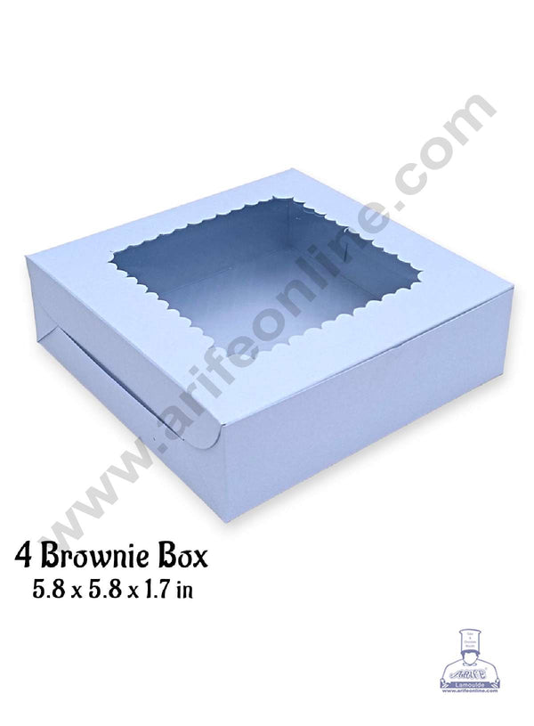 CAKE DECOR™ 4 Cavity Brownie Box with Clear Window, Brownie Carriers - Light Blue ( 10 Pcs Pack )