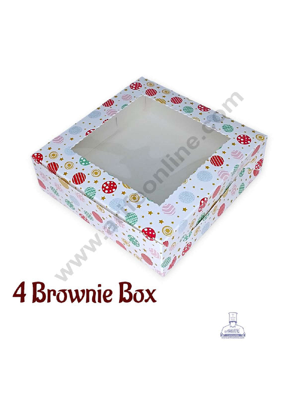 CAKE DECOR™ Christmas Theme 4 Cavity Brownie Boxes with Clear Window , Brownie Carriers – Christmas Theme 7 ( 10 Pcs Pack )
