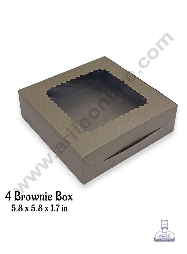 CAKE DECOR™ 4 Cavity Brownie Box with Clear Window, Brownie Carriers - Dark Woody Brown ( 10 Pcs Pack )