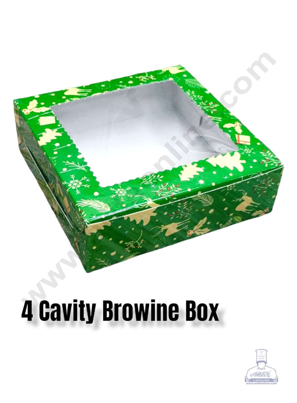 CAKE DECOR™ Christmas Theme 4 Cavity Brownie Boxes with Clear Window , Brownie Carriers – Christmas Theme 6 ( 10 Pcs Pack )