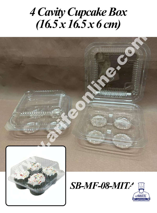 CAKE DECOR™ PVC 4 Cavity Cupcake Box | Muffin Box | Mini Dessert Package - (5 Pcs Pack)
