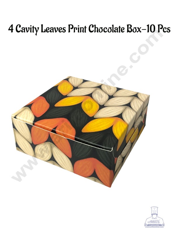 CAKE DECOR™ 4 Cavity Leaves Print Chocolate Box | Chocolate Carriers - 10 Pcs Pack