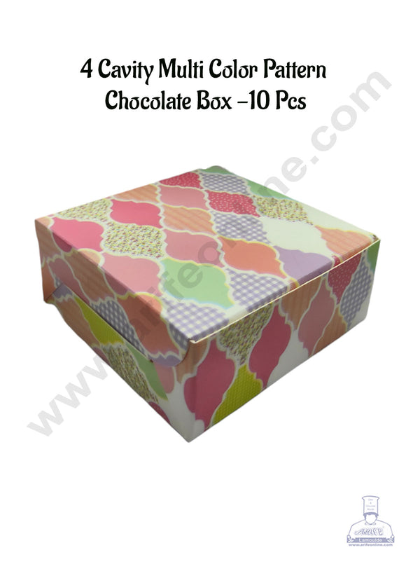 CAKE DECOR™ 4 Cavity Multi Color Pattern Chocolate Box | Chocolate Carriers - 10 Pcs Pack