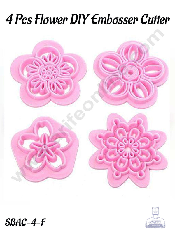 CAKE DECOR™ 4 Pcs Flower DIY Embosser Cutter | Cookie Cutter For Cupcake Decoration And Cake Decorating Tools