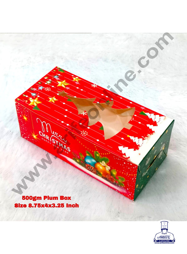 CAKE DECOR™  Christmas Theme  Plum Cake Box XMAS Tree Cutout Window, Plum Carriers - Big (10 Pcs Pack)  500 g