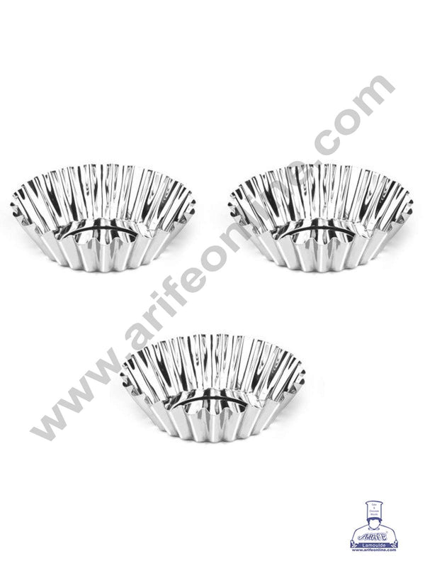 CAKE DECOR™ 3 Piece Stainless Steel Egg Tart Mould | Cake Moulds | Mini Pie Cupcake Cooking Tools Kitchen Accessories ( SBEgg-Tart-12 )