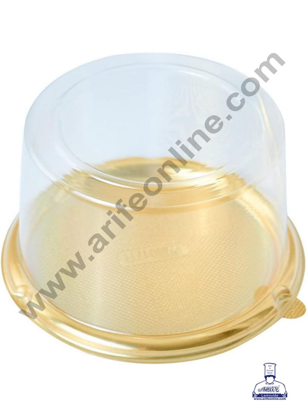 CAKE DECOR™  PVC Round Bento Box With Golden Base Cake Box | Dessert Packaging - 5.5 inch (1 Pcs Pack)