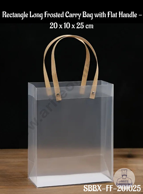 CAKE DECOR™ Rectangle Long Frosted Carry Bag with Flat Handle -  20 x 10 x 25 cm | Gift Box | Gift Bag with Handle (1 Pcs Pack)