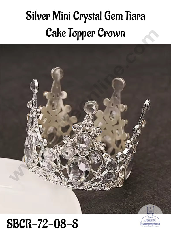 CAKE DECOR™ Silver Mini Crystal Gem Tiara  Cake Topper Crown - SBCR-72-08-S