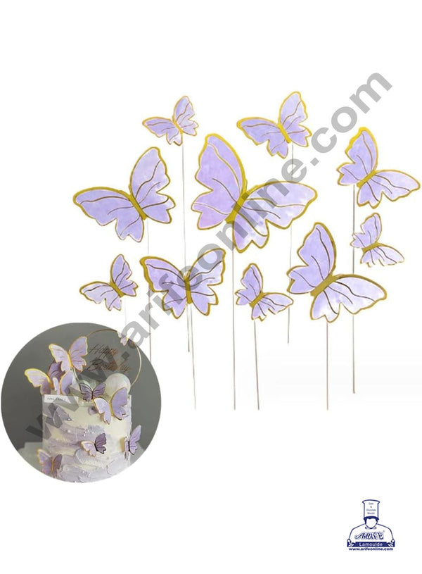 CAKE DECOR™ 10 Pcs Imported Purple Butterfly Paper Topper for Cake & Cupcake Decoration (SBMT-PT-IMP-013)