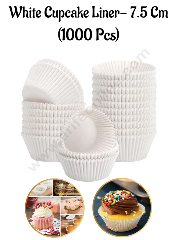 Cake Decor™ White Paper Cupcake Liner Cylinder Pack - 7.5cm (1000 Pcs Roll)