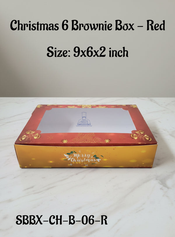 Christmas 6 Brownie Box - Red | Size: 9x6x2 inch | 10 Piece Pack - CAKE DECOR™
