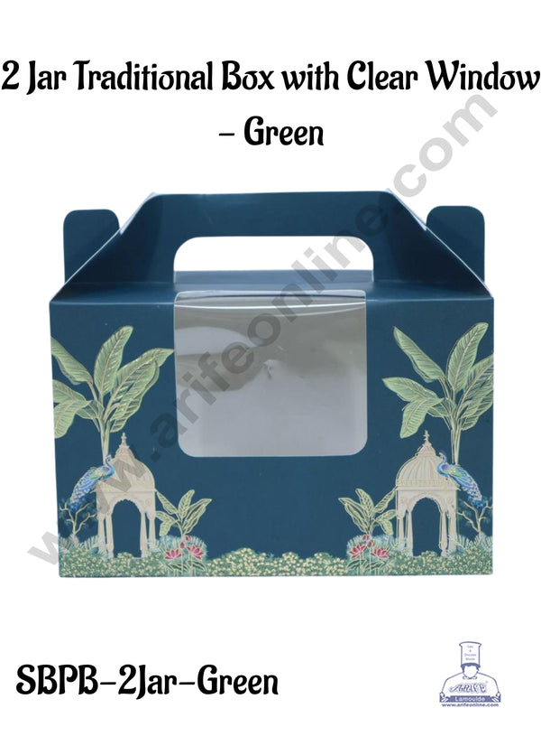 CAKE DECOR™ 2 Mason Jar Traditional Box with Clear Window Without Jars - Green (5 Pcs)
