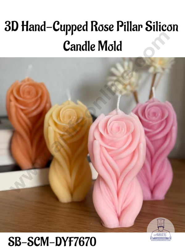 CAKE DECOR™  3D Hand-Cupped Rose Pillar Silicon  Candle Mold│SB-SCM-DYF7670│