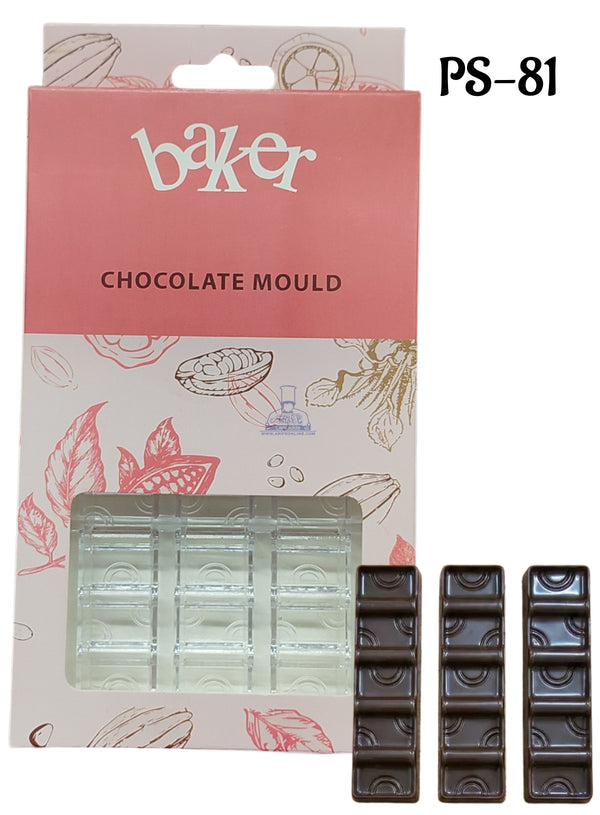 CAKE DECOR™ Small Bakers 6 Cavity Polycarbonate Half-Moon Rectangle/Bar Chocolate Mold |SBPS-81|1 Piece|
