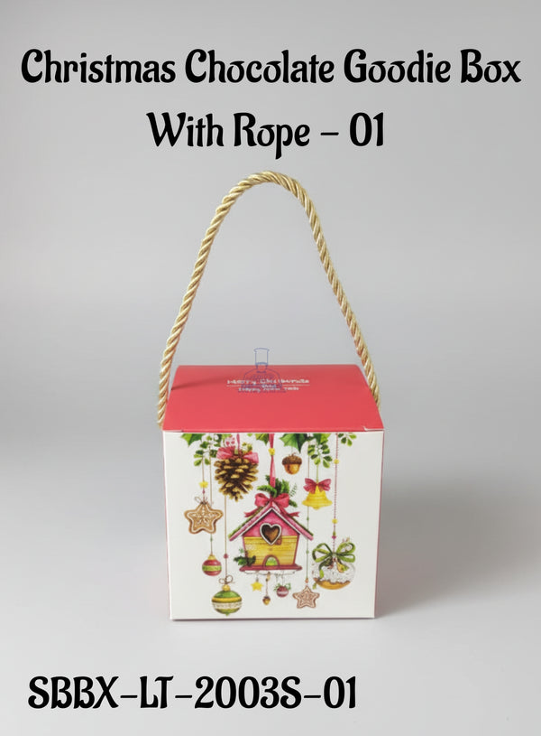 Christmas Chocolate Goodie Box With Rope - 01 | 10 x 10 x 10 cm | 1 Piece - CAKE DECOR™