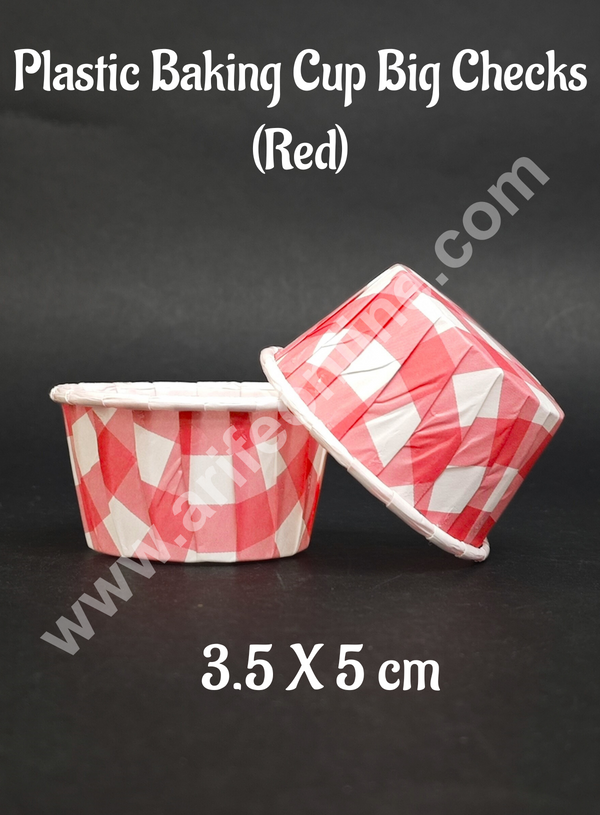 Cake Decor™ Plastic Baking Cup Direct Bakeable Paper Muffin Cups With Big Checks -  Red (50 Pc)