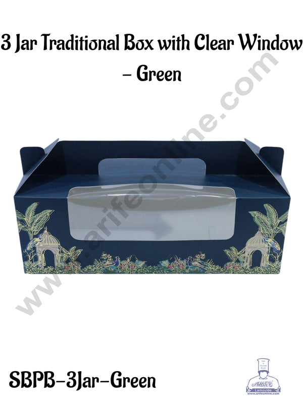 CAKE DECOR™ 3 Mason Jar Traditional Box with Clear Window Without Jars - Green (5 Pcs)