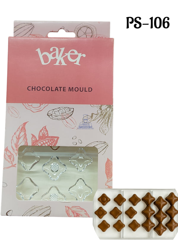 CAKE DECOR™ Small Bakers 18 Cavity Polycarbonate Four-Pointed Star/Diamond Chocolate Mold |SBPS-106|1 Piece|