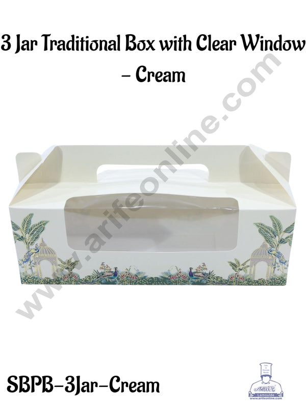 CAKE DECOR™ 3 Mason Jar Traditional Box with Clear Window Without Jars - Cream (5 Pcs)
