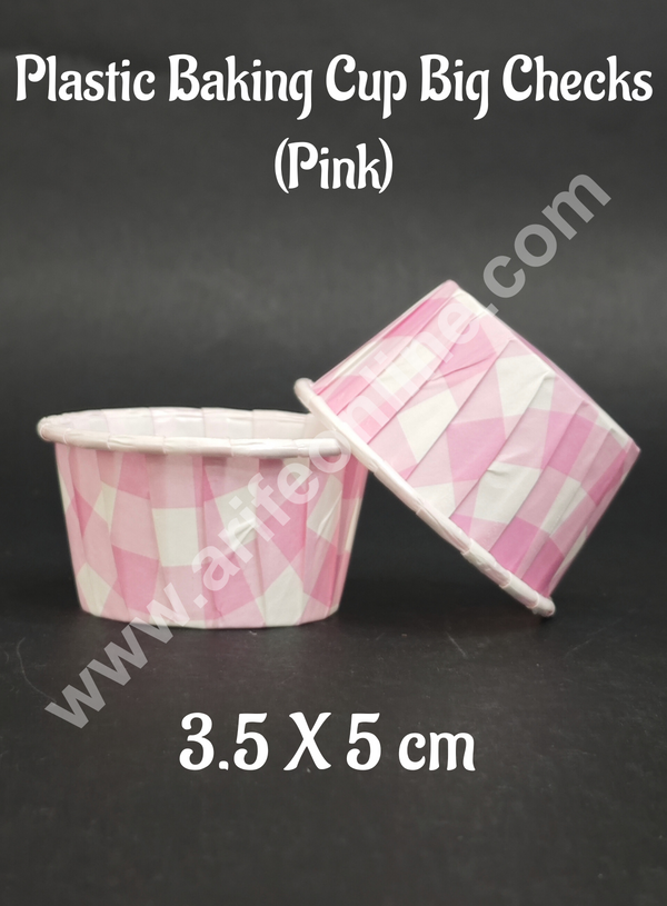 Cake Decor™ Plastic Baking Cup Direct Bakeable Paper Muffin Cups With Big Checks -  Pink (50 Pc)