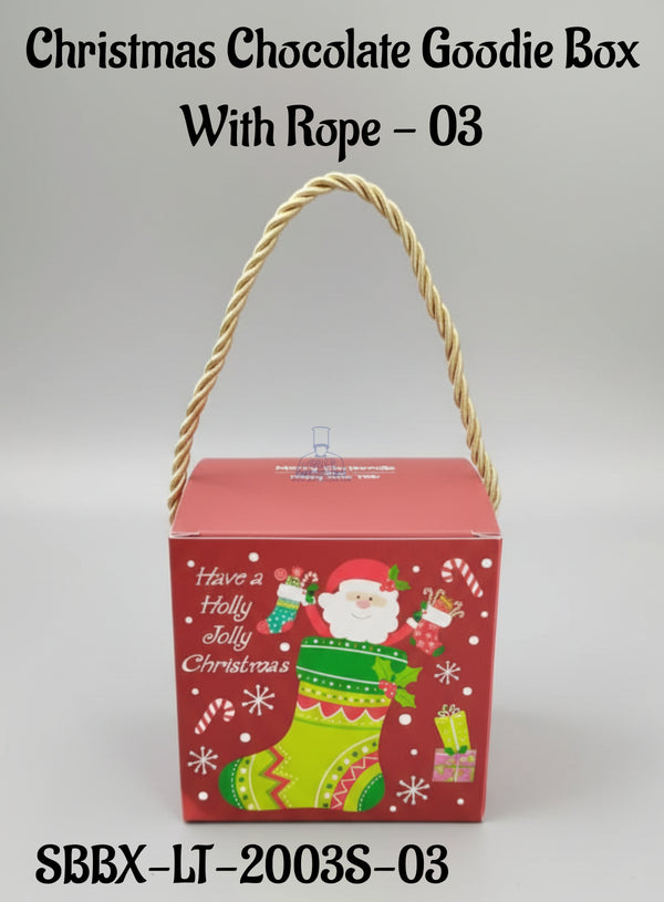 Christmas Chocolate Goodie Box With Rope - 03 | 10 x 10 x 10 cm | 1 Piece - CAKE DECOR™